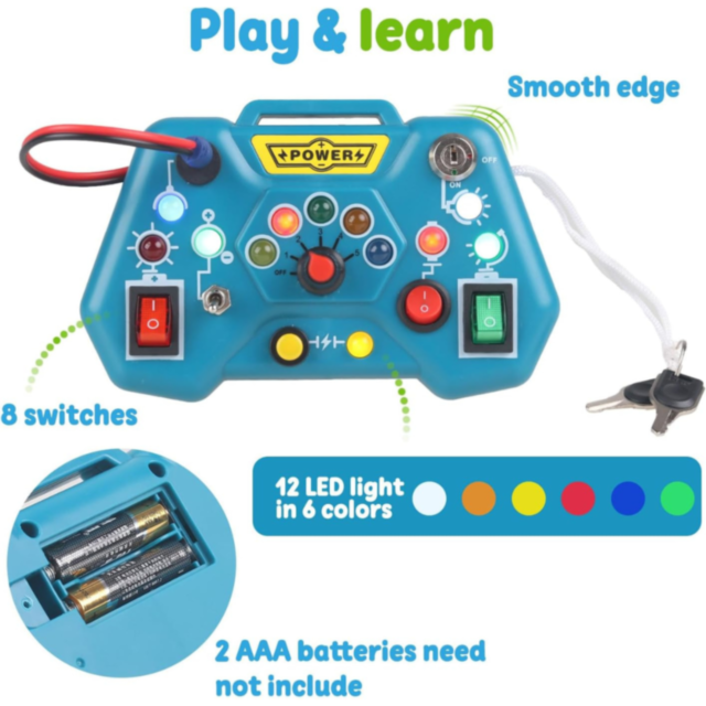 Busy Board Montessori cu Lumini LED – Consolă Interactivă de Joacă și Învățare