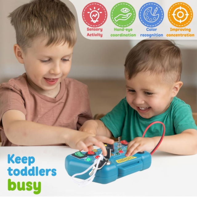 Busy Board Montessori cu Lumini LED – Consolă Interactivă de Joacă și Învățare