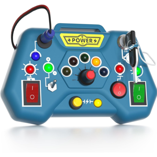 Busy Board Montessori cu Lumini LED – Consolă Interactivă de Joacă și Învățare