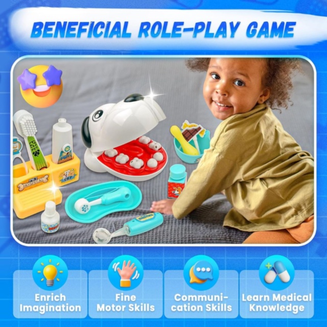 Set dentist pentru copii, jucărie doctor veterinar interactiv