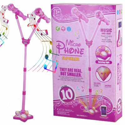 Set 2 Microfoane Karaoke cu Suport Reglabil, Amplificator de Voce, Mufă MP3 și Lumini | image