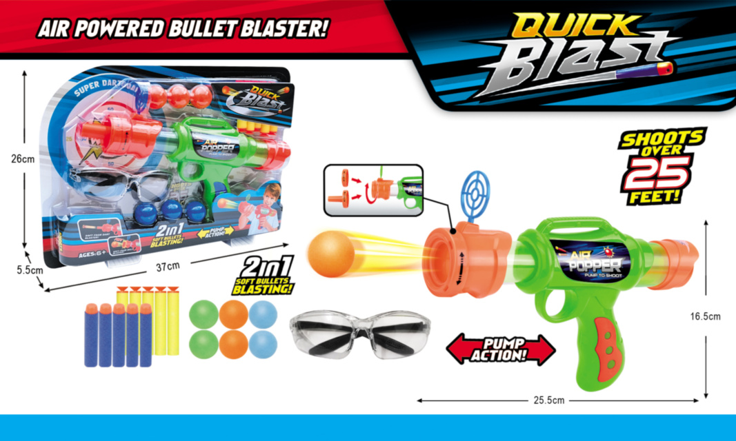 Pușca cu Aer Comprimat, 6 Bile și 10 Proiectile din Burete și Țintă