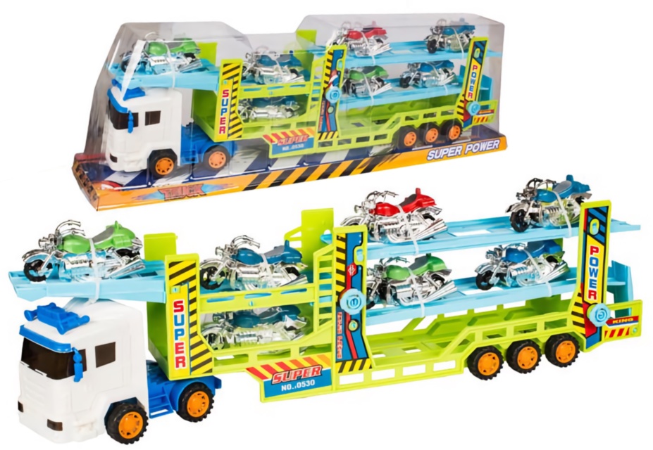 Mega Camion cu Trailer și 7 Motociclete, 64cm