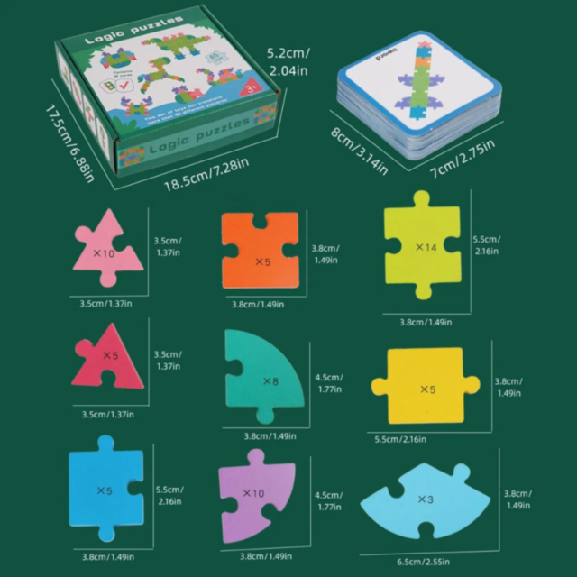 Puzzle Logic Creativ din Lemn - Set educațional cu 48 de cărți și 65 de piese