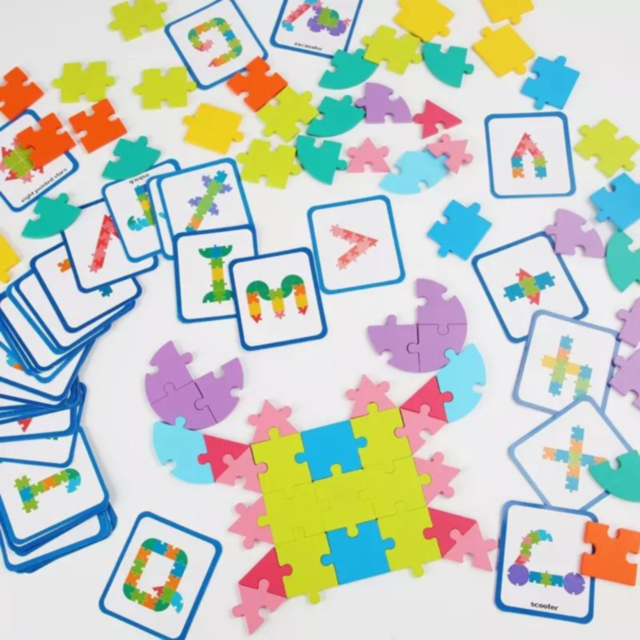 Puzzle Logic Creativ din Lemn - Set educațional cu 48 de cărți și 65 de piese