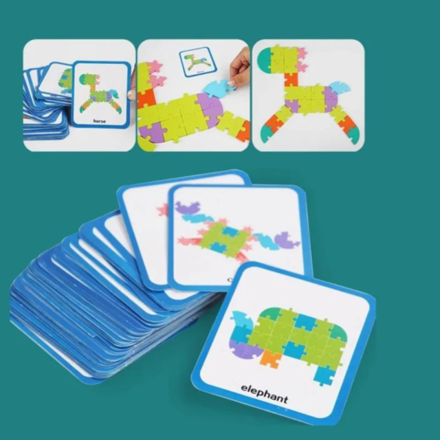 Puzzle Logic Creativ din Lemn - Set educațional cu 48 de cărți și 65 de piese