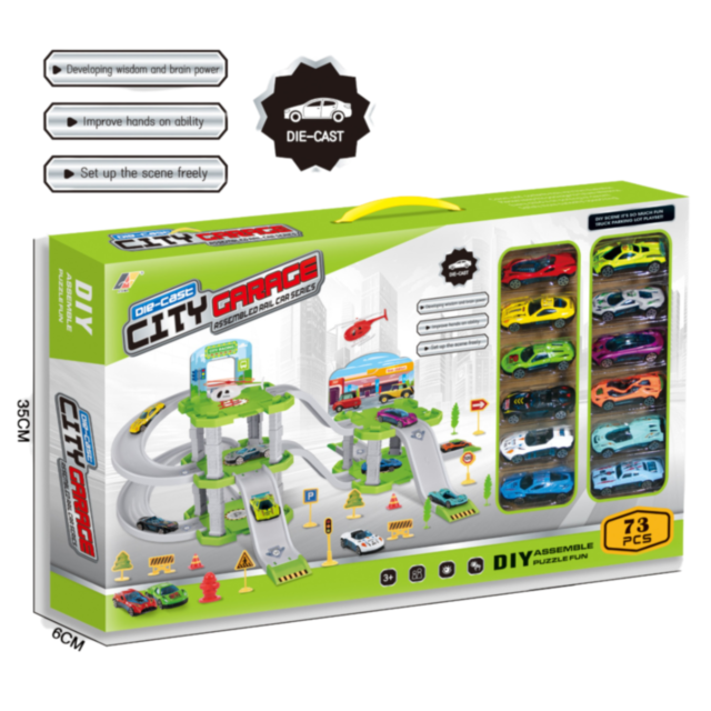 Parcare Multietajată City Garage cu Piste și 12 Mașinuțe, Set de 73 Piese