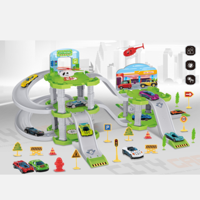 Parcare Multietajată City Garage cu Piste și 12 Mașinuțe, Set de 73 Piese