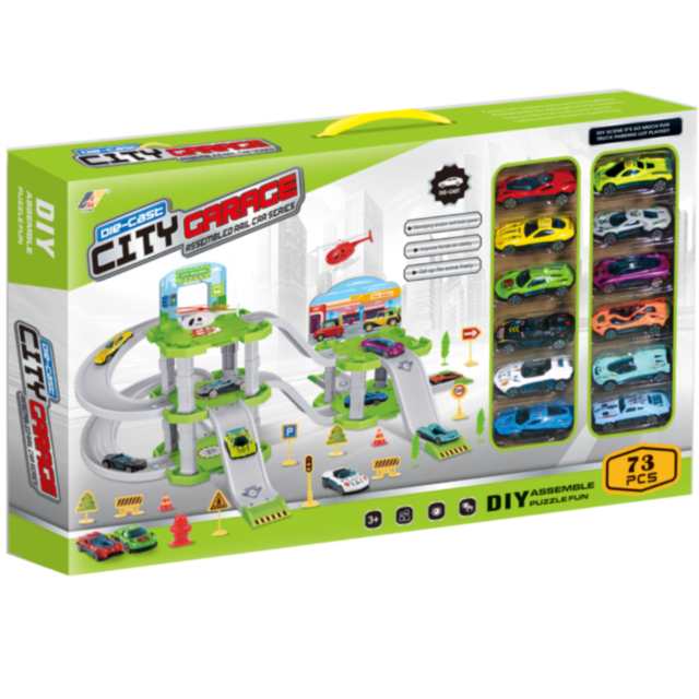 Parcare Multietajată City Garage cu Piste și 12 Mașinuțe, Set de 73 Piese
