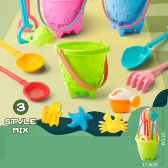 Set de Plajă cu Găletușă Texturată, Ustensile și Forme (culoare aleatorie)