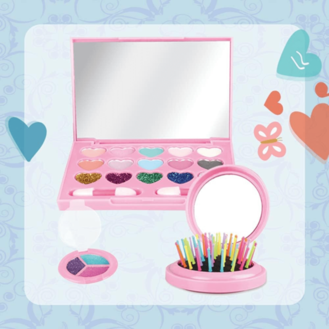 Set Machiaj Copii cu Geantă Puf Colorată