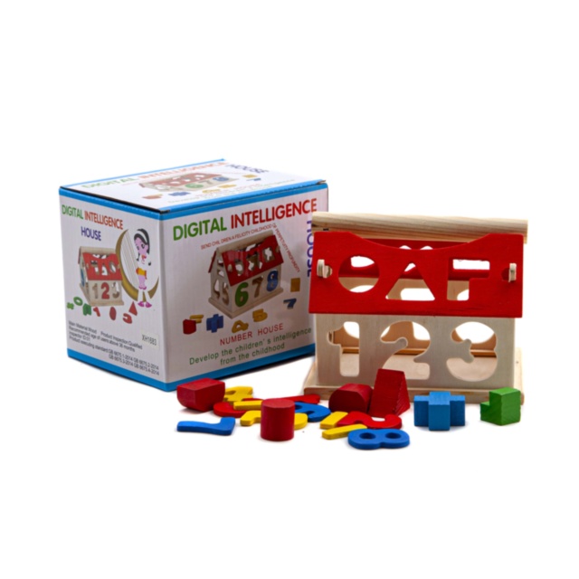 Căsuța de Lemn cu Stivuitor de Cifre și Forme Geometrice