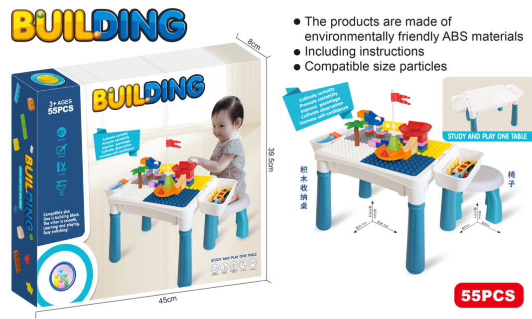 Masa cu Activități de Construcție și Scăunel 55 piese