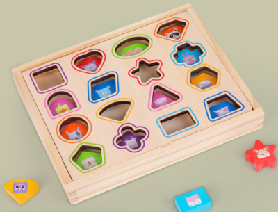 Puzzle Montessori din Lemn cu Forme și Cartonașe de Potrivire | image