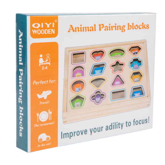 Puzzle Montessori din Lemn cu Forme și Cartonașe de Potrivire