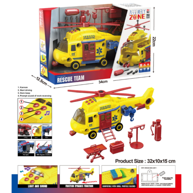 Elicopter de Salvare cu Sunete și Lumini – Set Asamblare