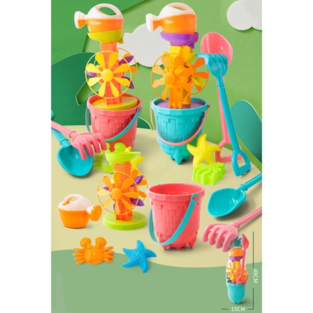 Set de Plajă cu Găletușă Texturată, Rotiță de Apă și Ustensile Colorate (culoare aleatorie)