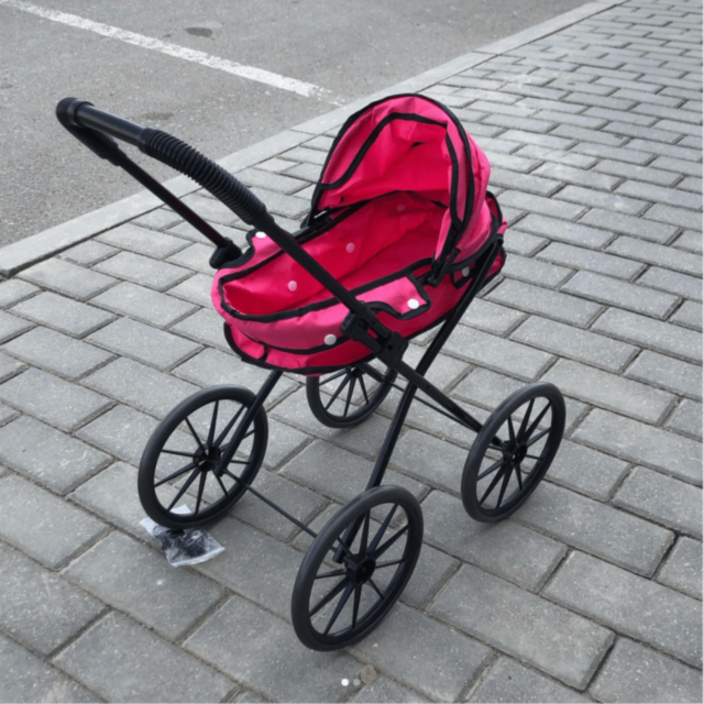 Cărucior Păpuși Roz Cu Roți Mari Silențioase