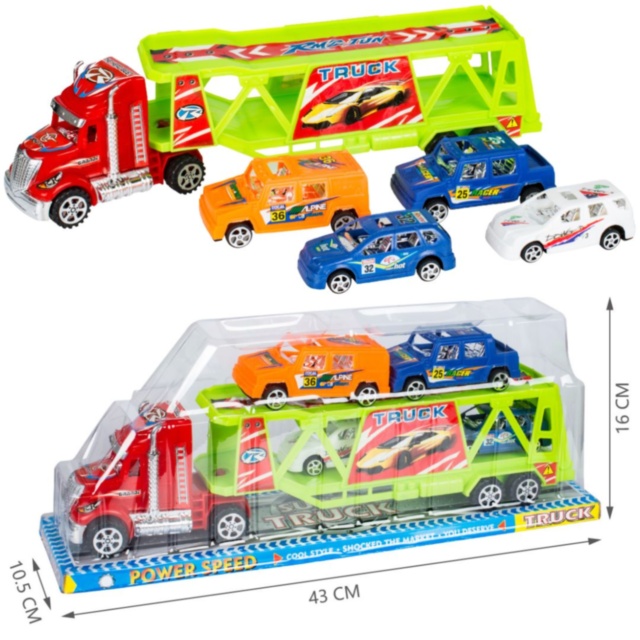 Camion Transport Auto cu 4 Mașinuțe de Curse (culori aleatorii)