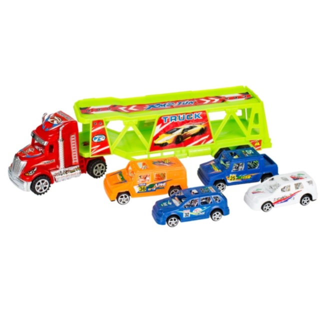 Camion Transport Auto cu 4 Mașinuțe de Curse (culori aleatorii)