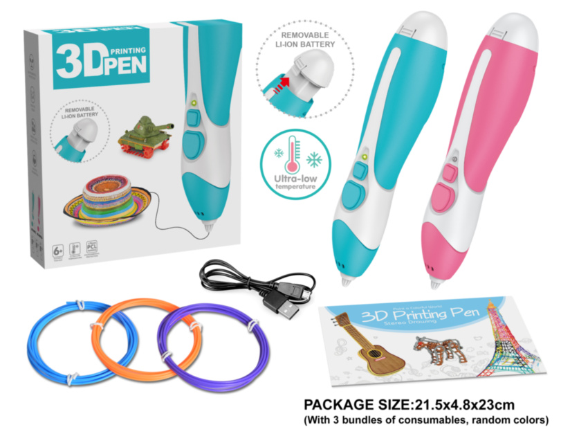 Set Creion Stilou 3D cu Filamente Multicolore și Încarcare USB (temperatură joasă)