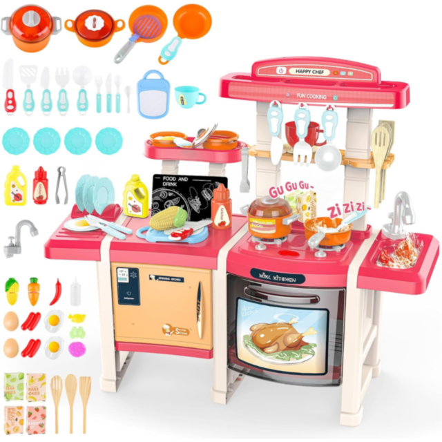 Bucătărie Interactivă pentru Copii cu Efecte Realiste și Set de 45 de Piese