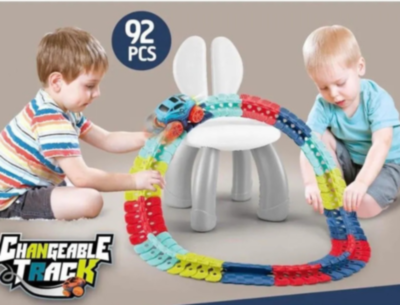 Circuit Flexibil 3D cu 1buc. Mașinuță Luminoasă și Piese Colorate | image