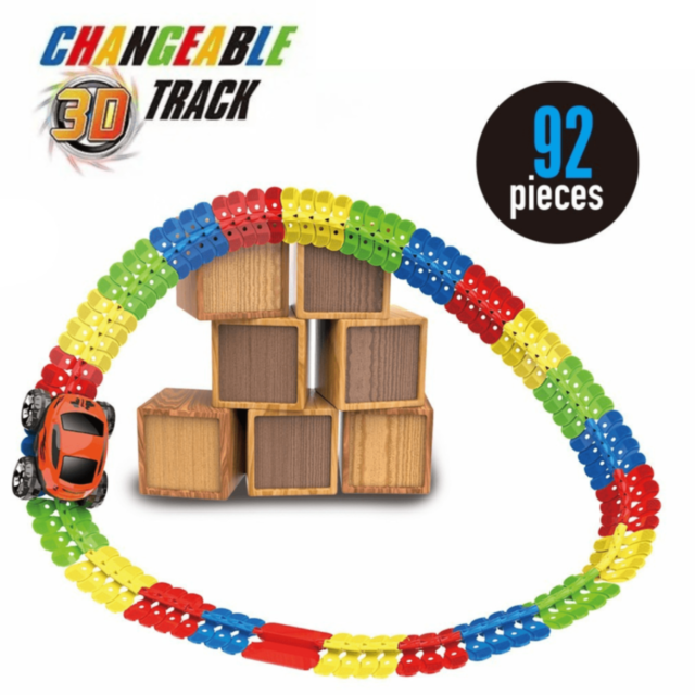 Circuit Flexibil 3D cu 1buc. Mașinuță Luminoasă și Piese Colorate