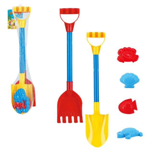 Set Lopată, Greblă și 4 Forme de Nisip, 55cm