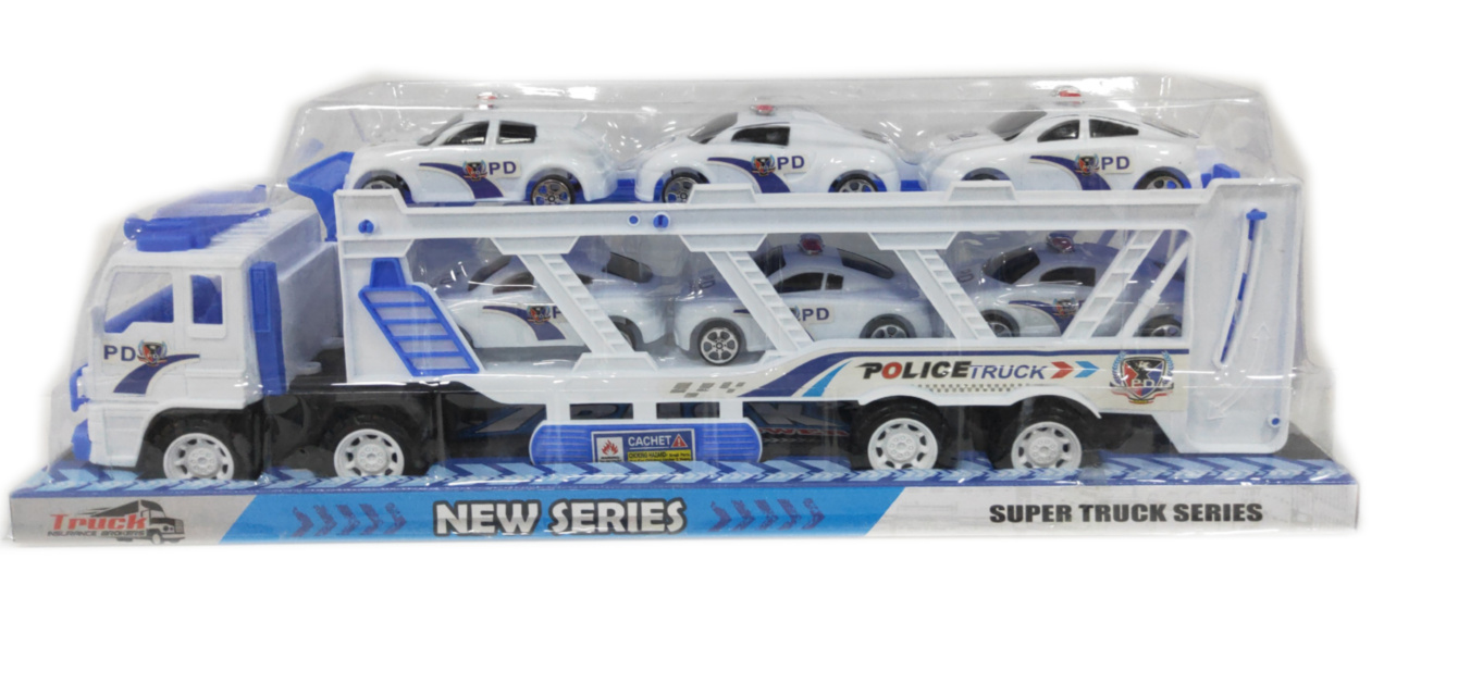 Mega Camion cu Trailer și 6 Mașinuțe de Poliție, 56cm