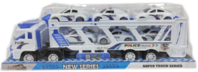 Mega Camion cu Trailer și 6 Mașinuțe de Poliție, 56cm | image