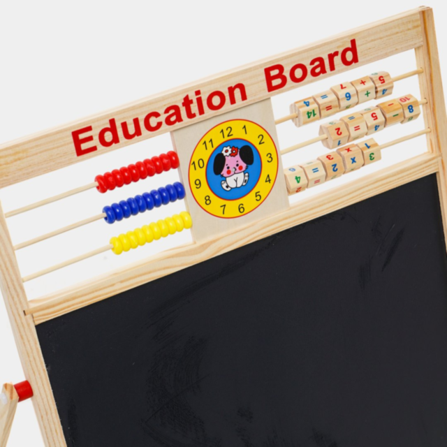 Tablă Educațională din Lemn 2 în 1 cu Abac, Ceas și Magnet