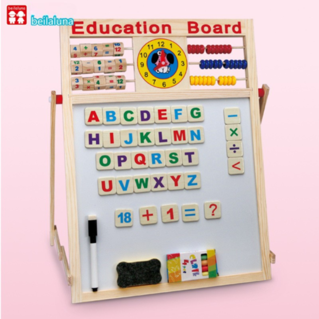 Tablă Educațională din Lemn 2 în 1 cu Abac, Ceas și Magnet