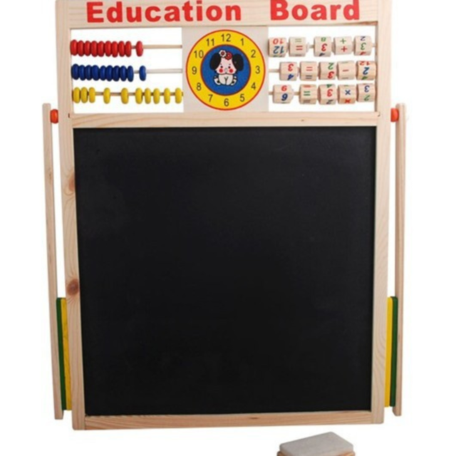 Tablă Educațională din Lemn 2 în 1 cu Abac, Ceas și Magnet