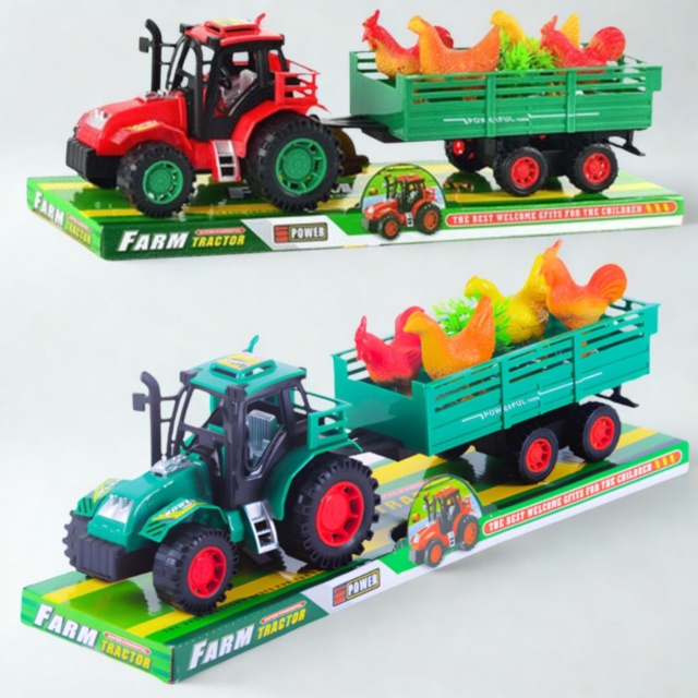 Tractor jucărie pentru copii cu remorcă și animale (culoare aleatorie)