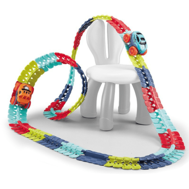 Circuit Flexibil 3D cu 1buc. Mașinuță Luminoasă și Piese Colorate 