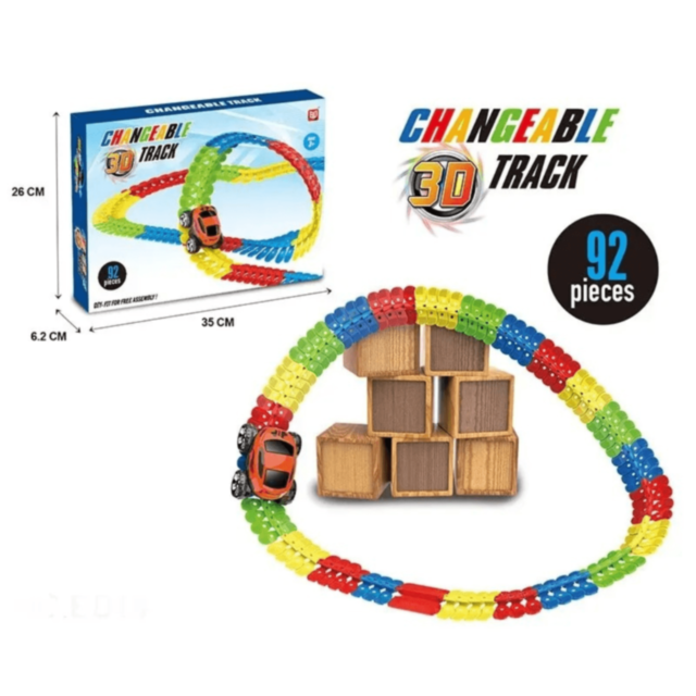 Circuit Flexibil 3D cu 1buc. Mașinuță Luminoasă și Piese Colorate 