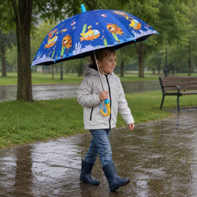 Umbrelă pentru copii cu husă telescopică și fluier