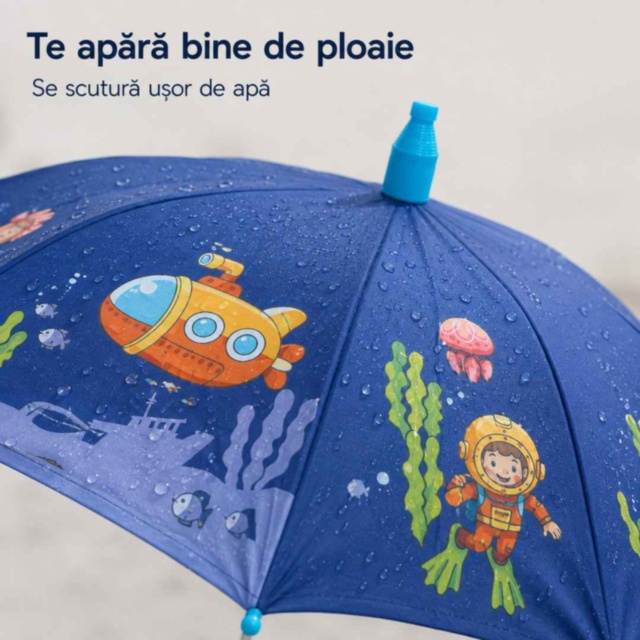 Umbrelă pentru copii cu husă telescopică și fluier