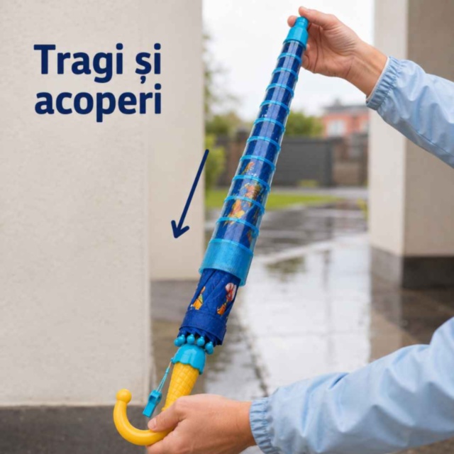 Umbrelă pentru copii cu husă telescopică și fluier