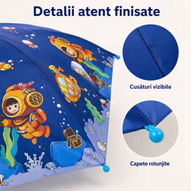 Umbrelă pentru copii cu husă telescopică și fluier