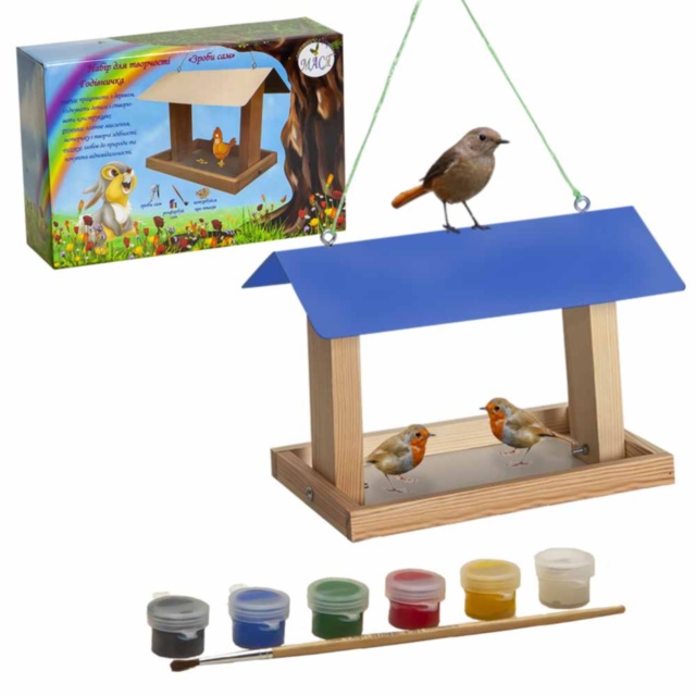 Hrănitoare Păsari tip Casuță cu Set de Pictat 6 Culori