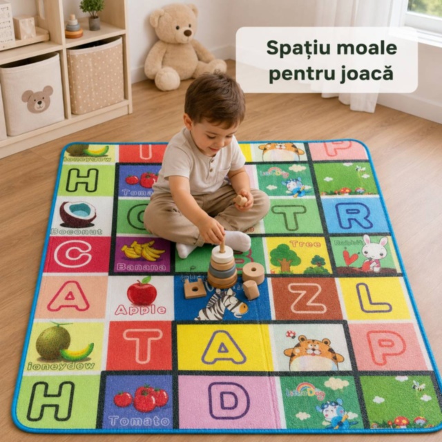 Covor Termic Reversibil pentru Copii cu Litere și Animale