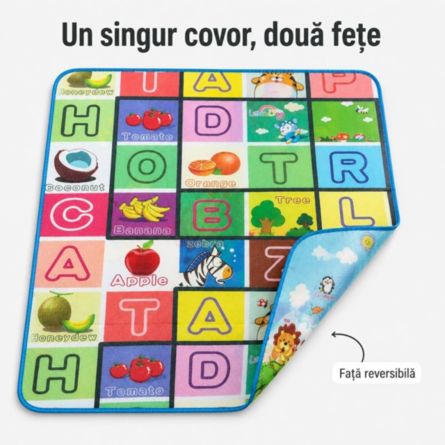 Covor Termic Reversibil pentru Copii cu Litere și Animale