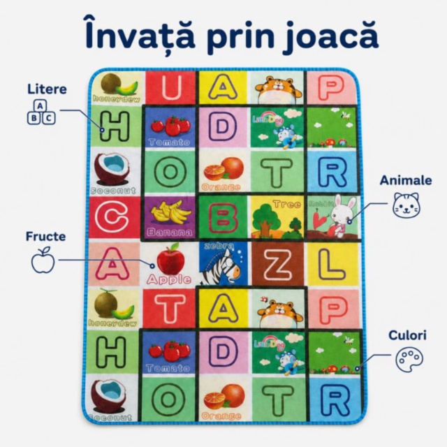Covor Termic Reversibil pentru Copii cu Litere și Animale