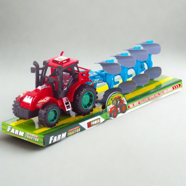 Tractor jucărie pentru copii cu plug agricol (culoare aleatorie)
