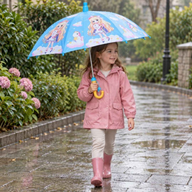 Umbrelă automată pentru copii cu prințesă, unicorni și fluier
