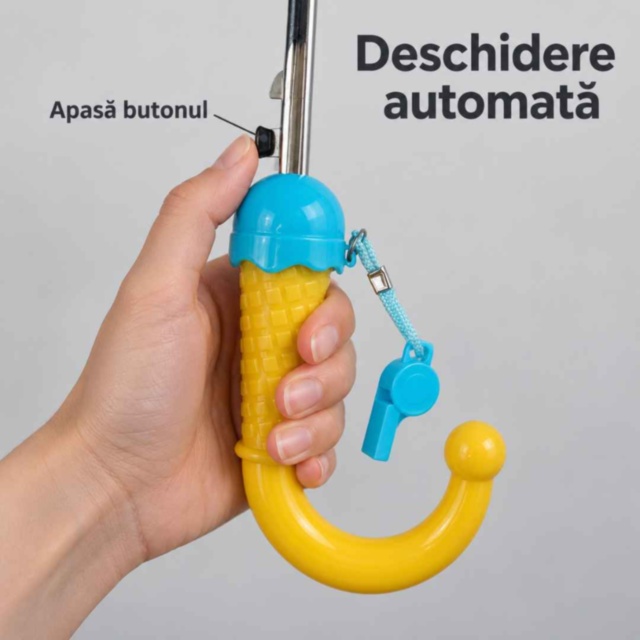 Umbrelă automată pentru copii cu prințesă, unicorni și fluier