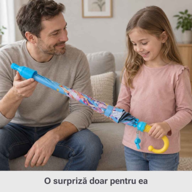 Umbrelă automată pentru copii cu prințesă, unicorni și fluier