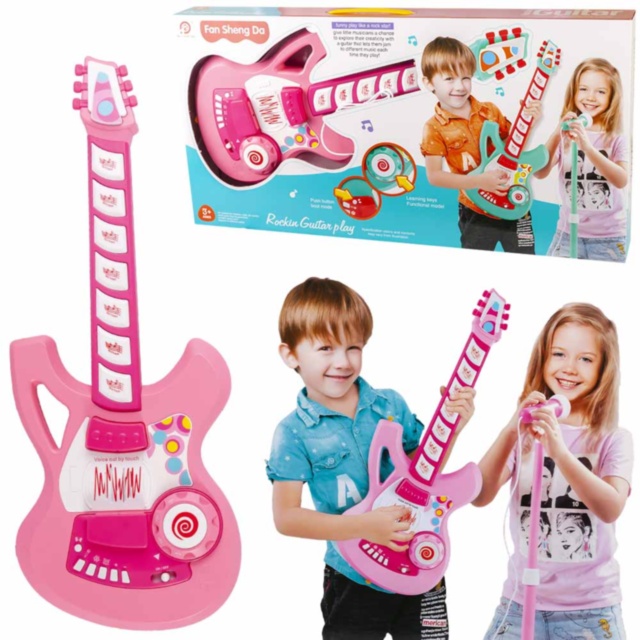 Microfon și Chitara Electronică Cu Inducție, Melodii, Sunete și Luminițe